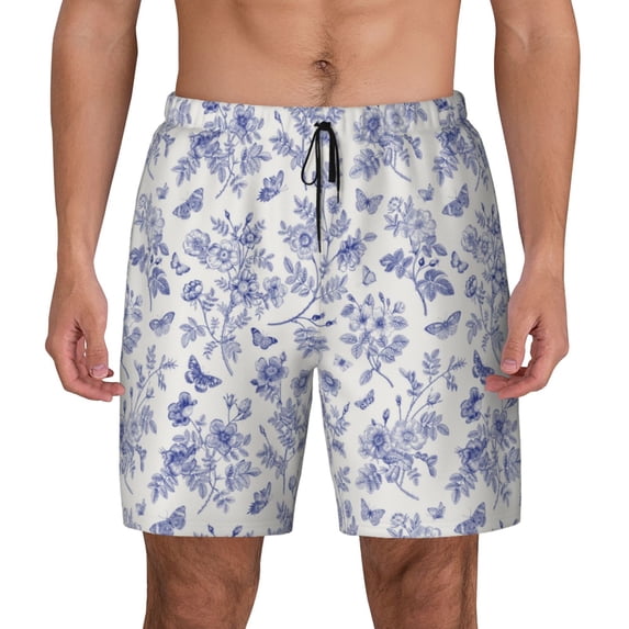 Lsque Mens Swim Trunks Floral Butterfly Pattern - Bathing Suit Compression Liner - Beach Swim Shorts Swimwear - (S-3XL) - Stretch Quick Dry -X-Large