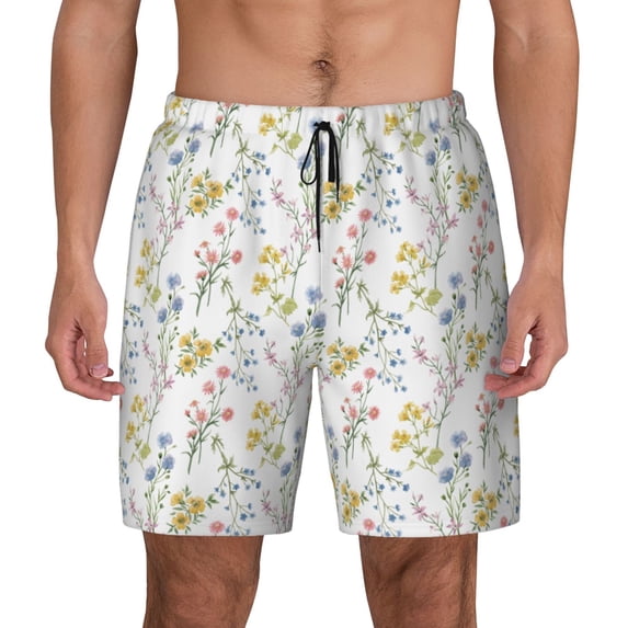 Lsque Mens Swim Trunks Floral Pattern - Bathing Suit Compression Liner - Beach Swim Shorts Swimwear - (S-3XL) - Stretch Quick Dry -3X-Large