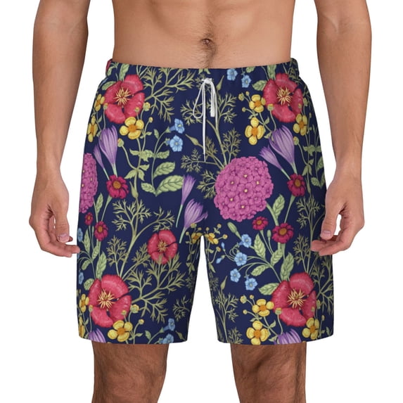 Lsque Mens Swim Trunks Floral Pattern - Bathing Suit Compression Liner - Beach Swim Shorts Swimwear - (S-3XL) - Stretch Quick Dry -Large