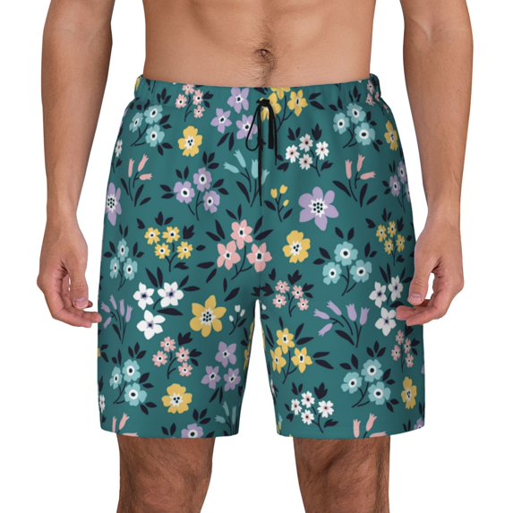 Lsque Mens Swim Trunks Floral Pattern - Bathing Suit Compression Liner - Beach Swim Shorts Swimwear - (S-3XL) - Stretch Quick Dry -XX-Large