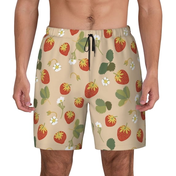 Lsque Mens Swim Trunks Floral Strawberr Pattern - Bathing Suit Compression Liner - Beach Swim Shorts Swimwear - (S-3XL) - Stretch Quick Dry -3X-Large