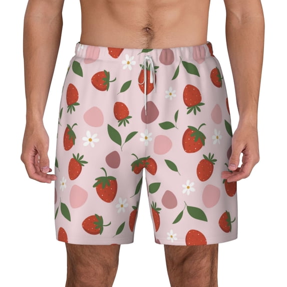 Lsque Mens Swim Trunks Floral Strawberr Pattern - Bathing Suit Compression Liner - Beach Swim Shorts Swimwear - (S-3XL) - Stretch Quick Dry -Large