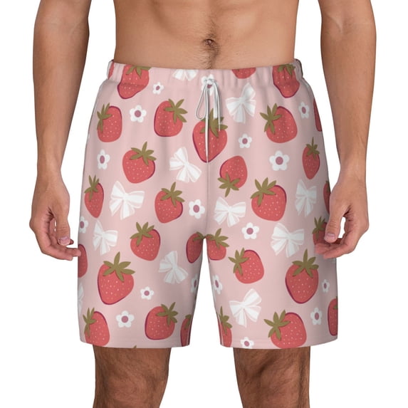 Lsque Mens Swim Trunks Floral Strawberr Pattern - Bathing Suit Compression Liner - Beach Swim Shorts Swimwear - (S-3XL) - Stretch Quick Dry -Medium