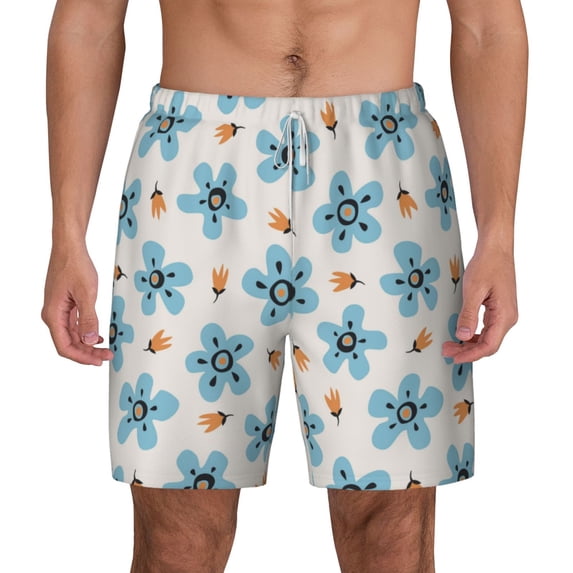 Lsque Mens Swim Trunks Flower Leaves Pattern - Bathing Suit Compression Liner - Beach Swim Shorts Swimwear - (S-3XL) - Stretch Quick Dry -3X-Large