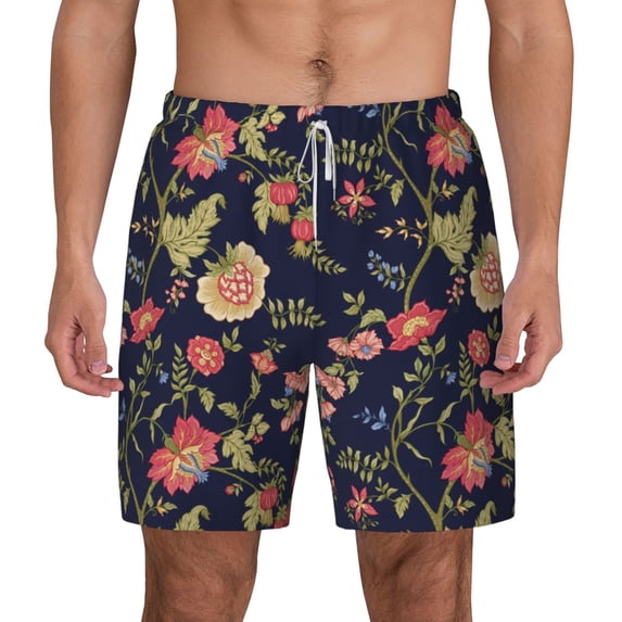 Lsque Mens Swim Trunks Flower Pattern - Bathing Suit Compression Liner - Beach Swim Shorts Swimwear - (S-3XL) - Stretch Quick Dry -3X-Large