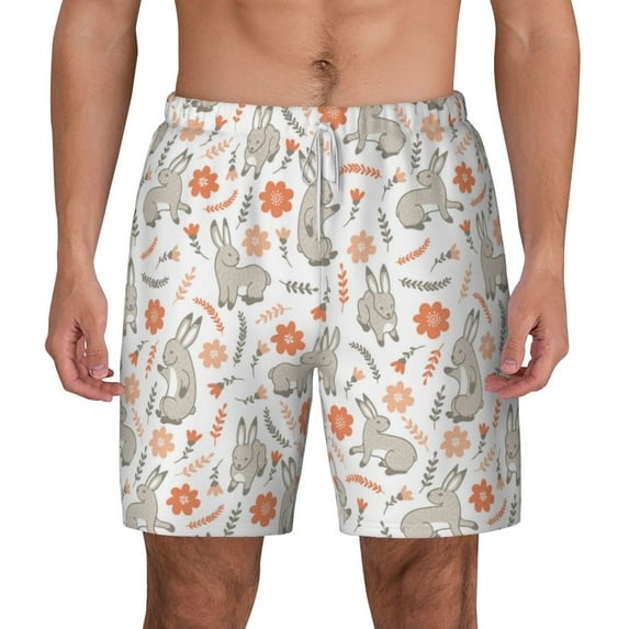 Lsque Mens Swim Trunks Flower Rabbit Pattern - Bathing Suit Compression Liner - Beach Swim Shorts Swimwear - (S-3XL) - Stretch Quick Dry -3X-Large