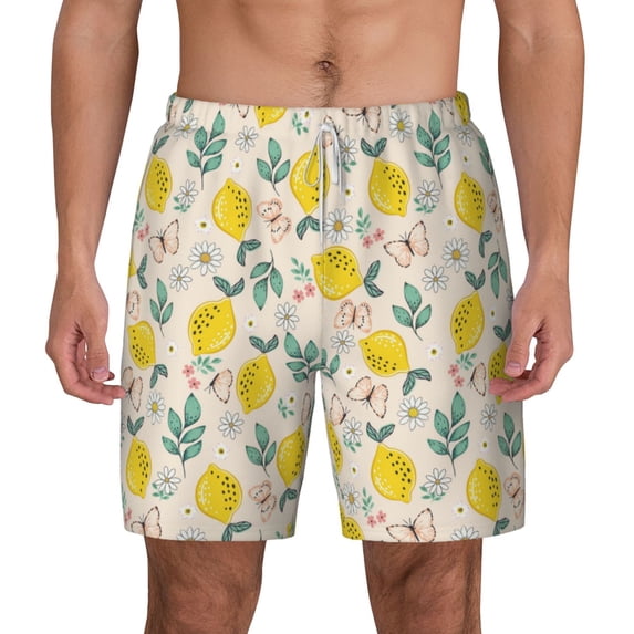 Lsque Mens Swim Trunks Flowers and Butterflies Pattern - Bathing Suit Compression Liner - Beach Swim Shorts Swimwear - (S-3XL) - Stretch Quick Dry -X-Large
