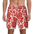 thumbnail image 1 of Lsque Mens Swim Trunks Flowers Red Beige Pattern - Bathing Suit Compression Liner - Beach Swim Shorts Swimwear - (S-3XL) - Stretch Quick Dry -3X-Large, 1 of 9