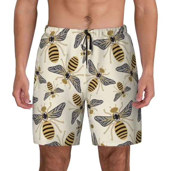 Lsque Mens Swim Trunks Flying Bees1 Pattern - Bathing Suit Compression Liner - Beach Swim Shorts Swimwear - (S-3XL) - Stretch Quick Dry -Small