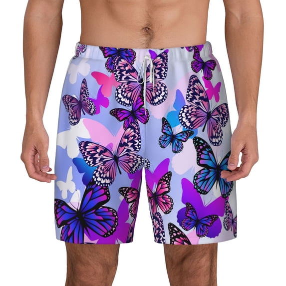 Lsque Mens Swim Trunks Flying Butterflies Pattern - Bathing Suit Compression Liner - Beach Swim Shorts Swimwear - (S-3XL) - Stretch Quick Dry -XX-Large
