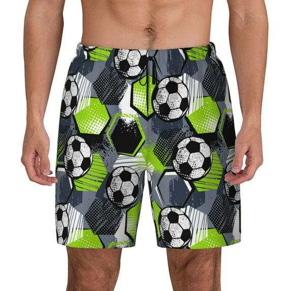 Lsque Mens Swim Trunks Football Pattern - Bathing Suit Compression Liner - Beach Swim Shorts Swimwear - (S-3XL) - Stretch Quick Dry -Medium