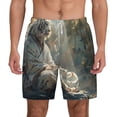 thumbnail image 1 of Lsque Mens Swim Trunks Forest Meditating White Tiger Pattern - Bathing Suit Compression Liner - Beach Swim Shorts Swimwear - (S-3XL) - Stretch Quick Dry -Small, 1 of 9