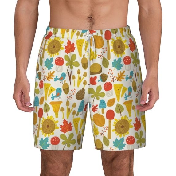 Lsque Mens Swim Trunks Forest Mushrooms Pattern - Bathing Suit Compression Liner - Beach Swim Shorts Swimwear - (S-3XL) - Stretch Quick Dry -XX-Large