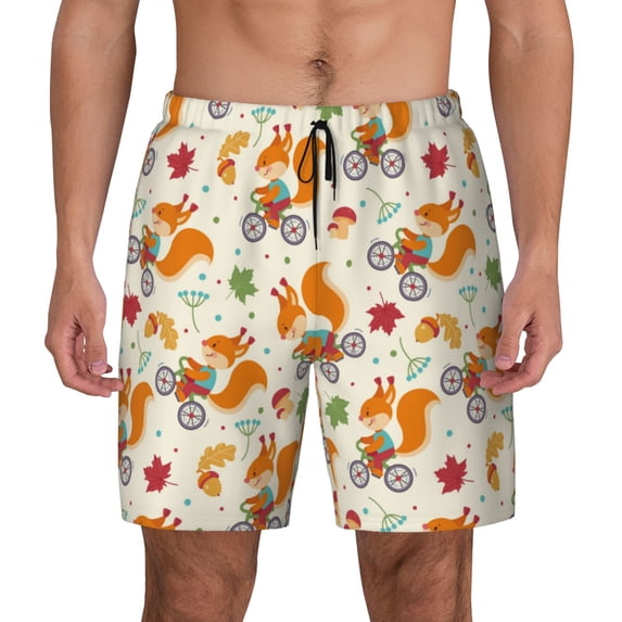 Lsque Mens Swim Trunks Forest Squirrel Pattern - Bathing Suit Compression Liner - Beach Swim Shorts Swimwear - (S-3XL) - Stretch Quick Dry -Small