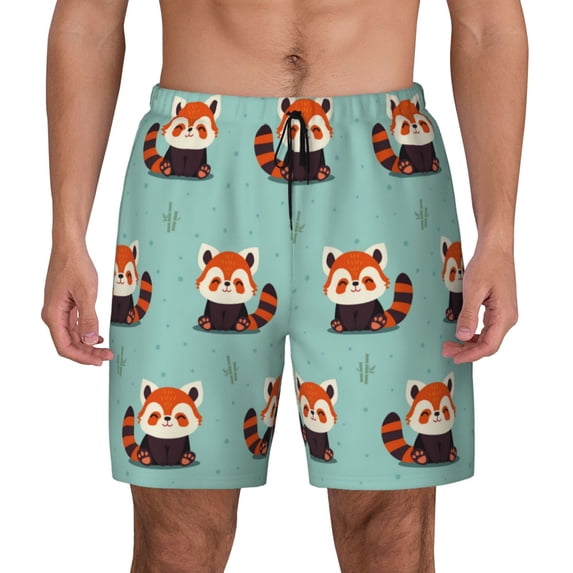 Lsque Mens Swim Trunks Fox Pattern - Bathing Suit Compression Liner - Beach Swim Shorts Swimwear - (S-3XL) - Stretch Quick Dry -Medium