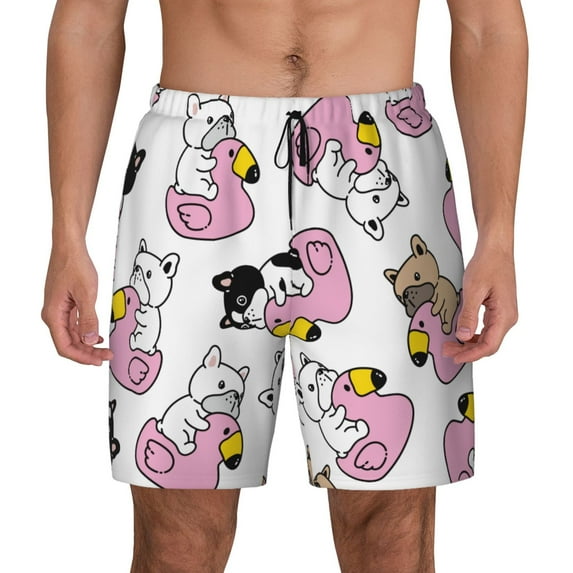 Lsque Mens Swim Trunks French Bulldog Duck Pattern - Bathing Suit Compression Liner - Beach Swim Shorts Swimwear - (S-3XL) - Stretch Quick Dry -Medium