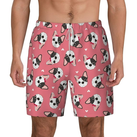 Lsque Mens Swim Trunks French Bulldog Face Pattern - Bathing Suit Compression Liner - Beach Swim Shorts Swimwear - (S-3XL) - Stretch Quick Dry -3X-Large