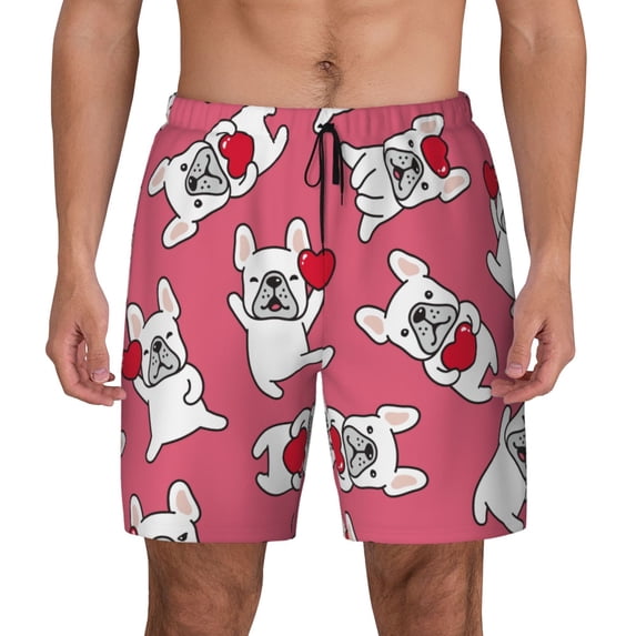 Lsque Mens Swim Trunks French Bulldog Pattern - Bathing Suit Compression Liner - Beach Swim Shorts Swimwear - (S-3XL) - Stretch Quick Dry -Large
