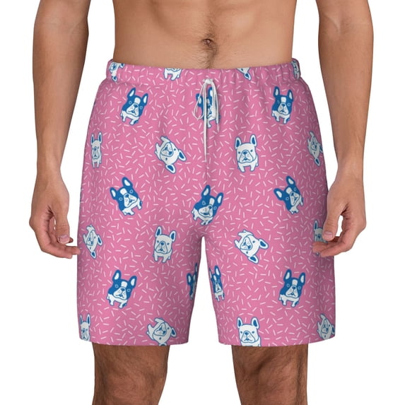 Lsque Mens Swim Trunks French Bulldog Pattern - Bathing Suit Compression Liner - Beach Swim Shorts Swimwear - (S-3XL) - Stretch Quick Dry -Medium
