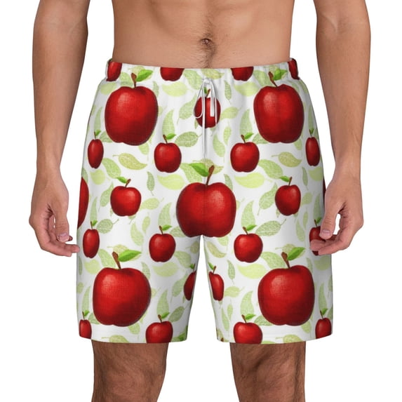 Lsque Mens Swim Trunks Fruit Apples Pattern - Bathing Suit Compression Liner - Beach Swim Shorts Swimwear - (S-3XL) - Stretch Quick Dry -X-Large