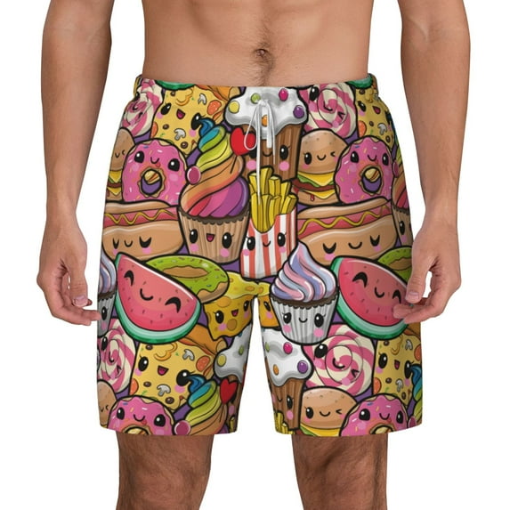 Lsque Mens Swim Trunks Fruit-Flavored Ice-Cream Pattern - Bathing Suit Compression Liner - Beach Swim Shorts Swimwear - (S-3XL) - Stretch Quick Dry -3X-Large