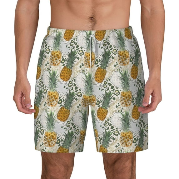 Lsque Mens Swim Trunks Fruit Pineapples Pattern - Bathing Suit Compression Liner - Beach Swim Shorts Swimwear - (S-3XL) - Stretch Quick Dry -XX-Large