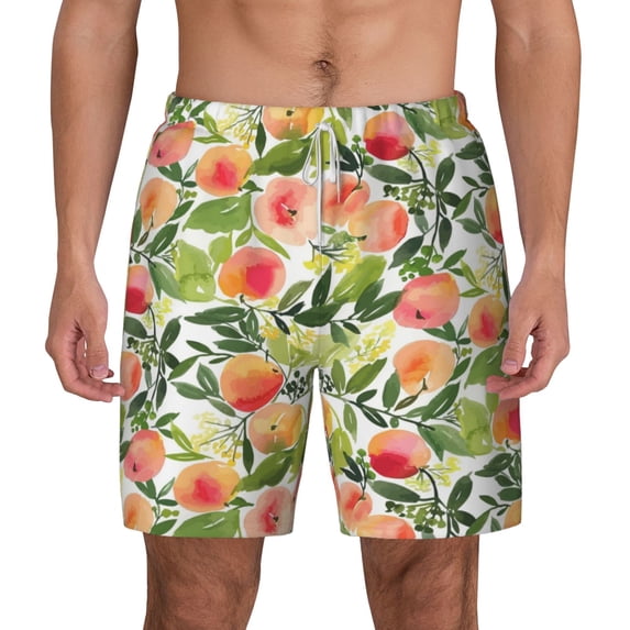 Lsque Mens Swim Trunks Fruits Peach1 Pattern - Bathing Suit Compression Liner - Beach Swim Shorts Swimwear - (S-3XL) - Stretch Quick Dry -3X-Large