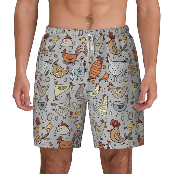 Lsque Mens Swim Trunks Funny Chicken Pattern - Bathing Suit Compression Liner - Beach Swim Shorts Swimwear - (S-3XL) - Stretch Quick Dry -3X-Large