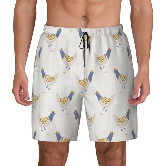 Lsque Mens Swim Trunks Funny Chicken Pattern - Bathing Suit Compression Liner - Beach Swim Shorts Swimwear - (S-3XL) - Stretch Quick Dry -Medium