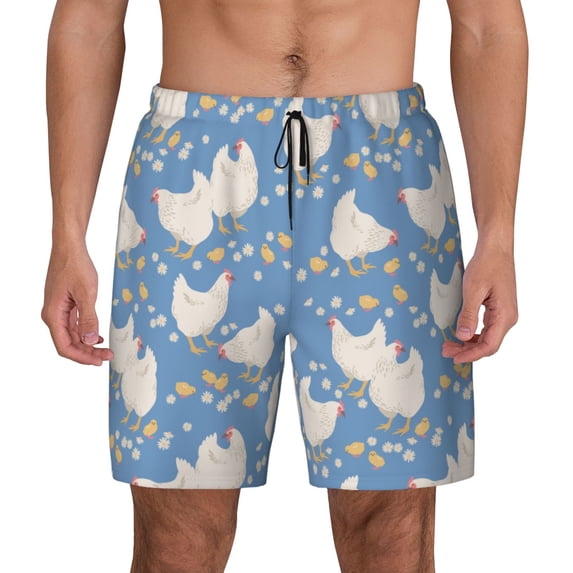 Lsque Mens Swim Trunks Funny Chicken Pattern - Bathing Suit Compression Liner - Beach Swim Shorts Swimwear - (S-3XL) - Stretch Quick Dry -Medium