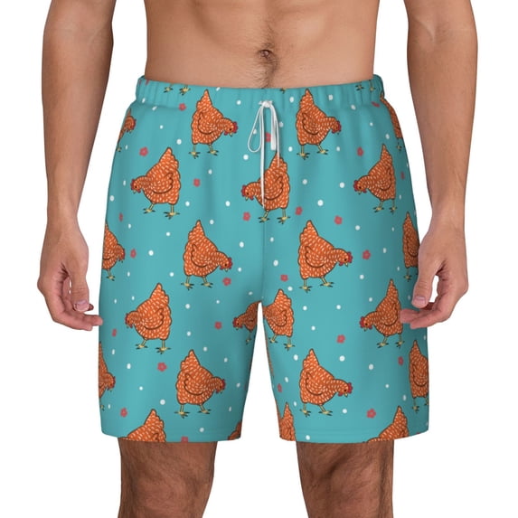 Lsque Mens Swim Trunks Funny Chicken Pattern - Bathing Suit Compression Liner - Beach Swim Shorts Swimwear - (S-3XL) - Stretch Quick Dry -Medium