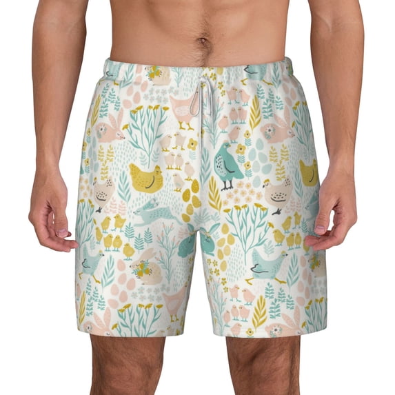 Lsque Mens Swim Trunks Funny Chicken Pattern - Bathing Suit Compression Liner - Beach Swim Shorts Swimwear - (S-3XL) - Stretch Quick Dry -Medium