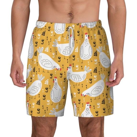 Lsque Mens Swim Trunks Funny Chicken Pattern - Bathing Suit Compression Liner - Beach Swim Shorts Swimwear - (S-3XL) - Stretch Quick Dry -Small