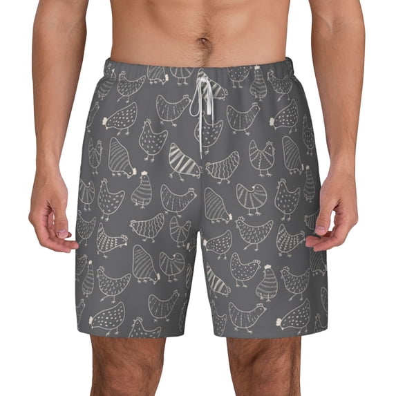 Lsque Mens Swim Trunks Funny Chicken Pattern - Bathing Suit Compression Liner - Beach Swim Shorts Swimwear - (S-3XL) - Stretch Quick Dry -Small