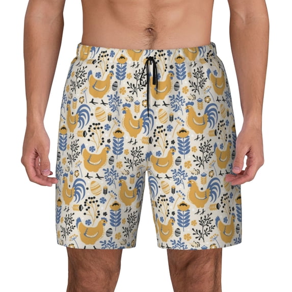 Lsque Mens Swim Trunks Funny Chicken Pattern - Bathing Suit Compression Liner - Beach Swim Shorts Swimwear - (S-3XL) - Stretch Quick Dry -X-Large