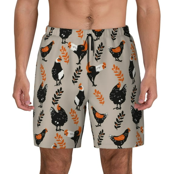 Lsque Mens Swim Trunks Funny Chicken Pattern - Bathing Suit Compression Liner - Beach Swim Shorts Swimwear - (S-3XL) - Stretch Quick Dry -X-Large