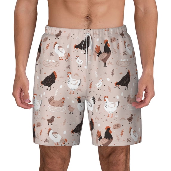 Lsque Mens Swim Trunks Funny Chicken Pattern - Bathing Suit Compression Liner - Beach Swim Shorts Swimwear - (S-3XL) - Stretch Quick Dry -XX-Large