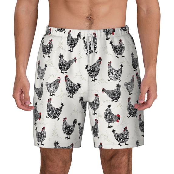 Lsque Mens Swim Trunks Funny Chicken Pattern - Bathing Suit Compression Liner - Beach Swim Shorts Swimwear - (S-3XL) - Stretch Quick Dry -XX-Large