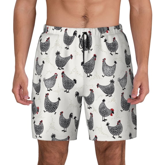 Lsque Mens Swim Trunks Funny Chicken Pattern - Bathing Suit Compression Liner - Beach Swim Shorts Swimwear - (S-3XL) - Stretch Quick Dry -XX-Large