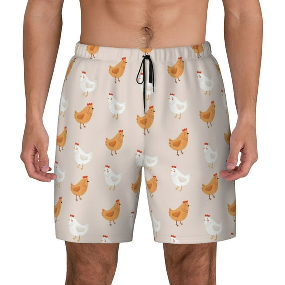 Lsque Mens Swim Trunks Funny Chicken Pattern - Bathing Suit Compression Liner - Beach Swim Shorts Swimwear - (S-3XL) - Stretch Quick Dry -