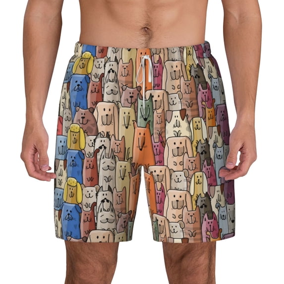 Lsque Mens Swim Trunks Funny Dogs Family Pattern - Bathing Suit Compression Liner - Beach Swim Shorts Swimwear - (S-3XL) - Stretch Quick Dry -3X-Large