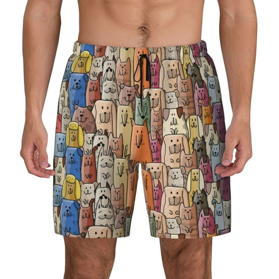 Lsque Mens Swim Trunks Funny Dogs Family Pattern - Bathing Suit Compression Liner - Beach Swim Shorts Swimwear - (S-3XL) - Stretch Quick Dry -Small