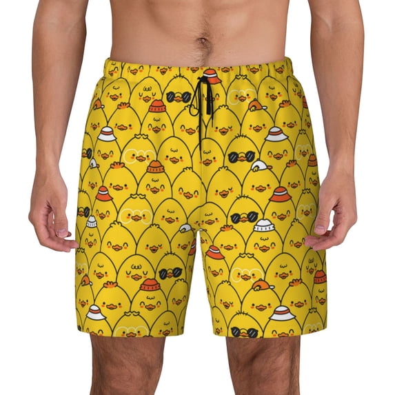 Lsque Mens Swim Trunks Funny Ducks Pattern - Bathing Suit Compression Liner - Beach Swim Shorts Swimwear - (S-3XL) - Stretch Quick Dry -Large