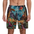 thumbnail image 1 of Lsque Mens Swim Trunks Galactic Jungle Dinosaurs Pattern - Bathing Suit Compression Liner - Beach Swim Shorts Swimwear - (S-3XL) - Stretch Quick Dry -3X-Large, 1 of 9