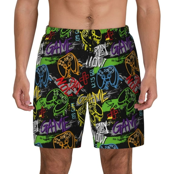 Lsque Mens Swim Trunks Game Joysticks Pattern - Bathing Suit Compression Liner - Beach Swim Shorts Swimwear - (S-3XL) - Stretch Quick Dry -Large