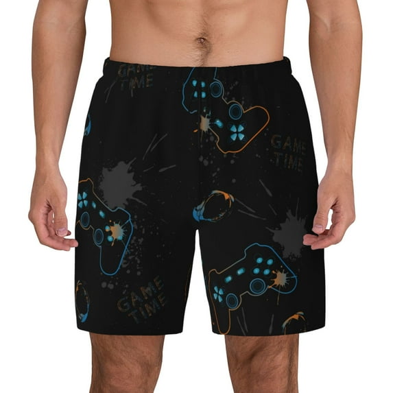 Lsque Mens Swim Trunks Game Time Pattern - Bathing Suit Compression Liner - Beach Swim Shorts Swimwear - (S-3XL) - Stretch Quick Dry -Medium