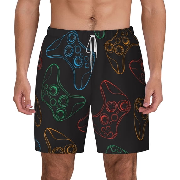 Lsque Mens Swim Trunks Gamepad Joystick Game Pattern - Bathing Suit Compression Liner - Beach Swim Shorts Swimwear - (S-3XL) - Stretch Quick Dry -Large