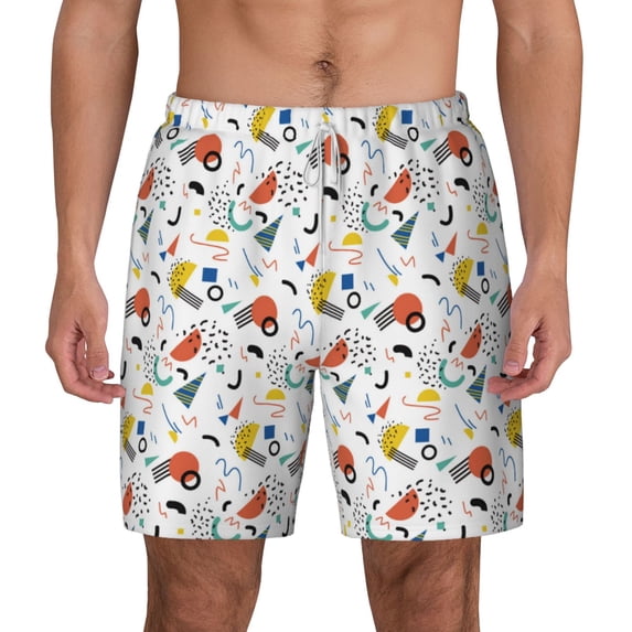Lsque Mens Swim Trunks Geometric Retro Pattern - Bathing Suit Compression Liner - Beach Swim Shorts Swimwear - (S-3XL) - Stretch Quick Dry -3X-Large