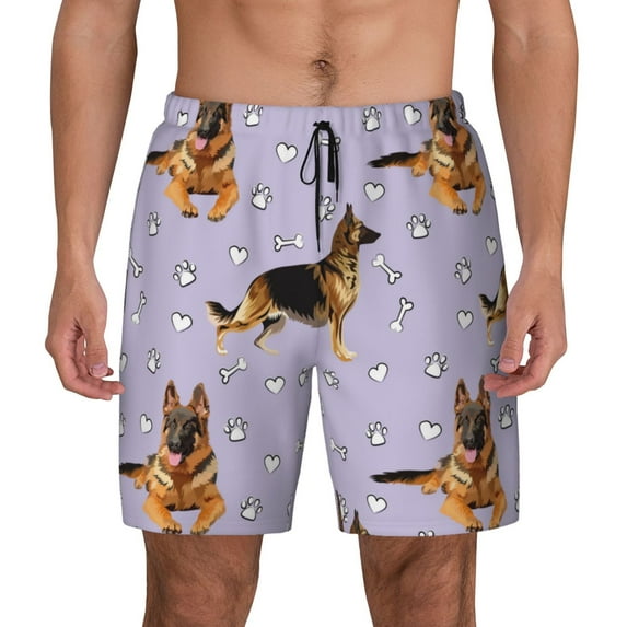 Lsque Mens Swim Trunks German Shepherd Dog Pattern - Bathing Suit Compression Liner - Beach Swim Shorts Swimwear - (S-3XL) - Stretch Quick Dry -Medium