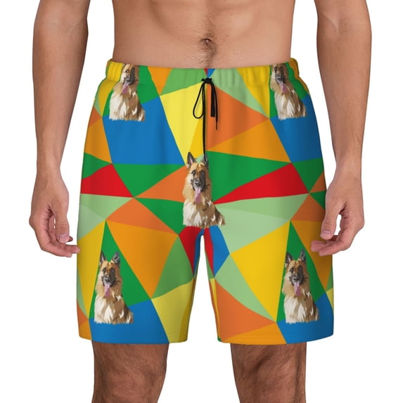 Lsque Mens Swim Trunks German Shepherd Dog Pattern - Bathing Suit Compression Liner - Beach Swim Shorts Swimwear - (S-3XL) - Stretch Quick Dry -3X-Large